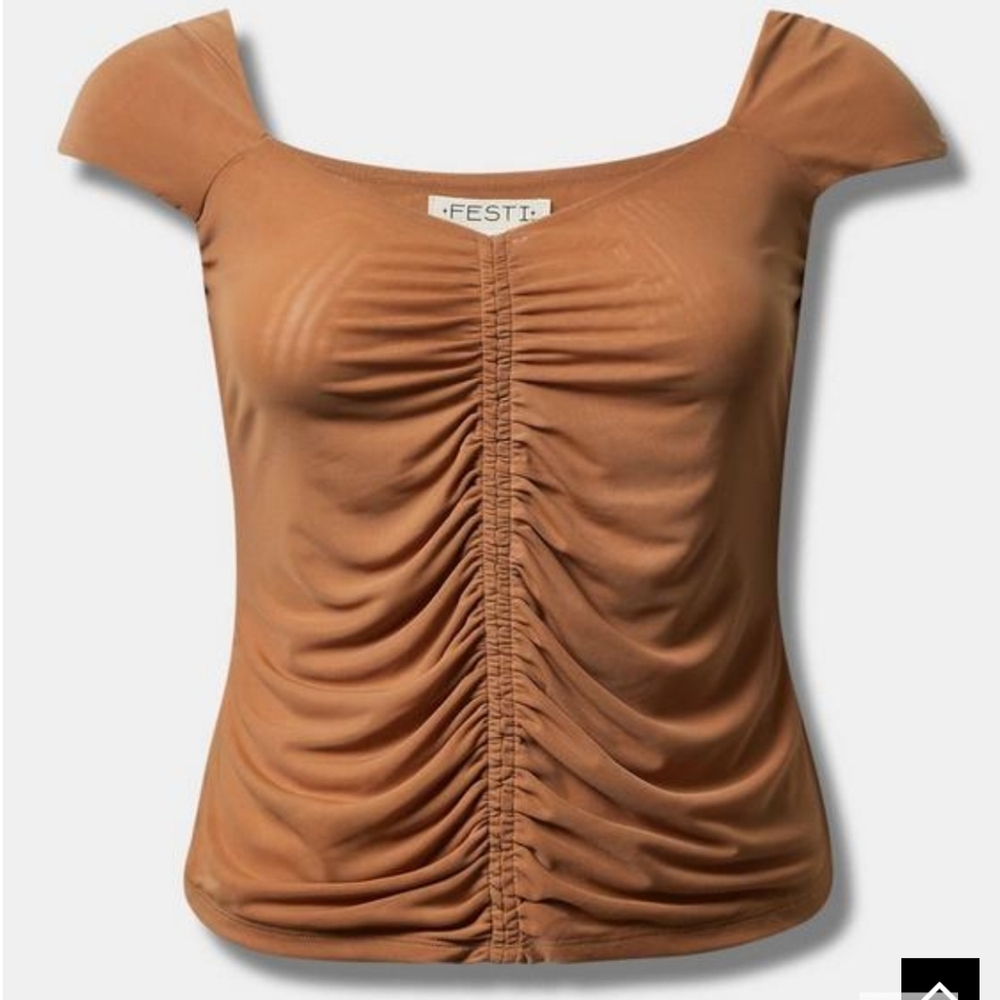 Torrid Festi Stretch Mesh Ruched Front Scoop Neck Top Size 3X